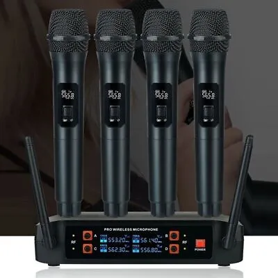 Professional UHF Wireless Microphone 4 Channel Handheld Karaoke Mic Home Speaker • £61.60