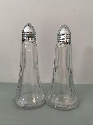 Vintage Libbey Glass Paneled Tower Salt Pepper Shakers Chrome Lids Winchester • $9.99