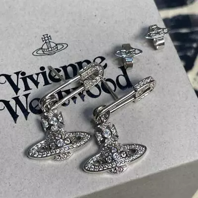 Vivienne Westwood Silver Tone Crystal Saturn Earrings Women Gift W/ Original Box • $22.99