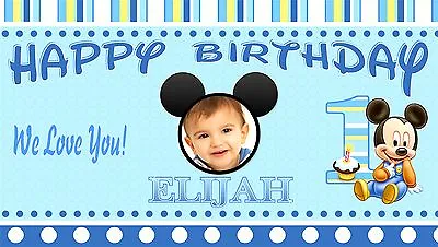 Baby Mickey Mouse Birthday Banner Personalized 1Year Old 1st Birthday Party • $39.95