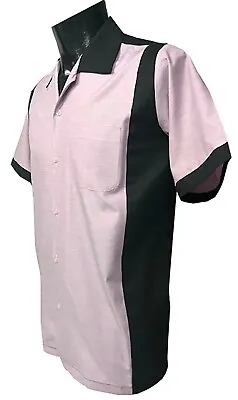 £29.99 • Buy Vintage Rockabilly Men's Shirt Cotton Retro Bowling 1950 1960 Pink Black