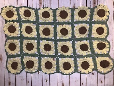 Vintage Handmade Crochet Afghan 42x25 Sunflowers Chair Throw Lightweight • $23.52