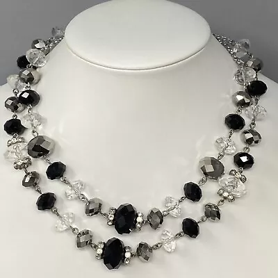 £16.80 • Buy Modern Trifari Necklace Clear Black Silver Glass Acrylic Beads Multi Strand 17 