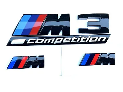 Gloss Black For BM  M3 Competition + M Logox2 Rear Trunk And Fender Badge Emblem • $22.99