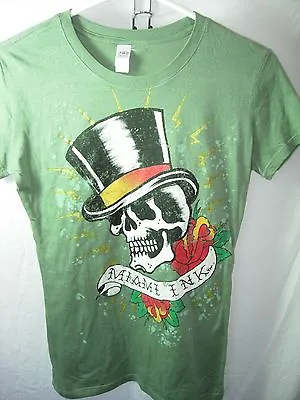 Womens Juniors New Green Skull Red Rose Miami Ink Tattoo T Shirt Top Size M 34 • £5.78