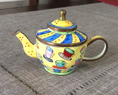 1999 Kelvin Chen Enamel Over Copper Miniature Teapot W/ Coffee Cups & Saucers • $18