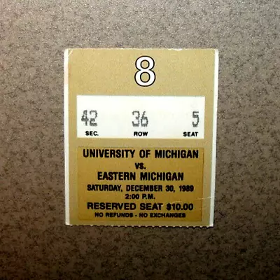 Michigan Wolverines 12/30/1989 Basketball Ticket Stub Vs E. Michigan 6 NBAers • $6.50