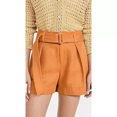 Vince Twill Belted Shorts Womens 8 High Rise Pleated Orange New • $71.10