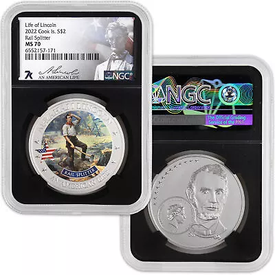 2022 Cook Islands $2 Life Of Lincoln Rail Splitter 1/2 Oz Silver - NGC MS70 • $50