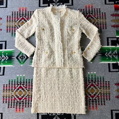 Chanel Boutique Suit Jacket Dress Set Ivory Vintage Women’s Size 34 Wool EUC D3 • $2499.95