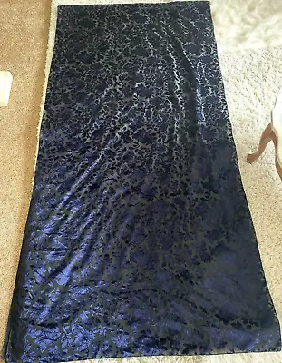 Vtg Lg Wayne KLESKI Blue Floral /Black Velvet Material Tablecloth Curtain 175  L • $32