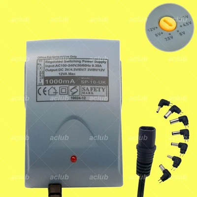 $27 • Buy 1000mA Regulated AC/DC Power Supply Adapter 100V-240V To 3V 4.5V 6V 7.5V 9V 12V