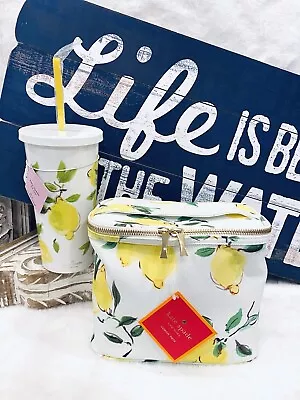 Kate Spade Lemon Lunch Tote & Tumbler Yellow Lemon Vita Print Set Of 2 NWT • $49