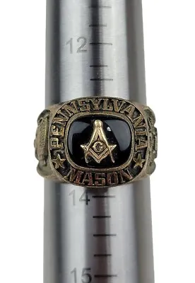 Vtg Sterling Silver Masonic Pennsylvania Army Black Onyx Class Ring Size 13.5 • $159.99