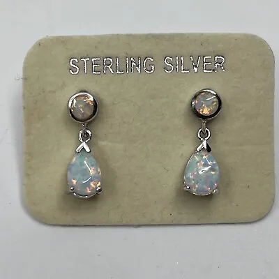 $18 • Buy Estate AK Sterling Silver Opal Teardrop Pierced Earrings 5/8”