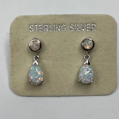 $18 • Buy Estate AK Sterling Silver Opal Teardrop Pierced Earrings 5/8”