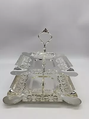 Silver Metal 2 Tier Cupcakes Server Decorative Dessert Stand 9'' • $25