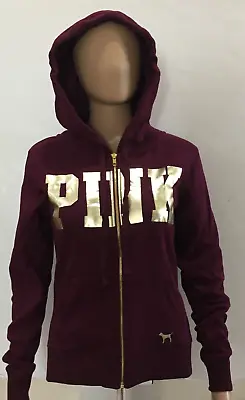 Victoria's Secret Pink  Perfect Zip Hoodie Jacket Burgundy  XS • $39.99