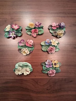 Set Of 7 Vintage Crown Staffordshire Fine Bone China Floral Place Card Holders • $12