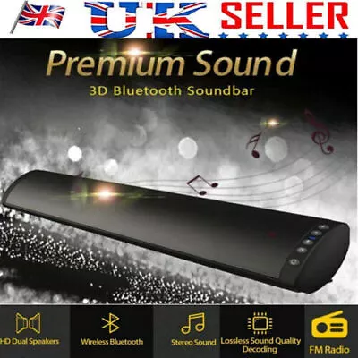 Wireless Bluetooth Sound Bar Stereo HiFi Speaker Subwoofer Support FM TF USB UK • £34.89