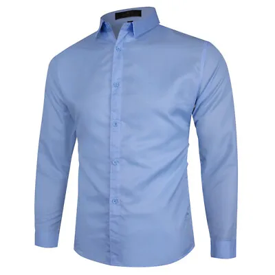 Plus Size Men Lapel Neck Formal Casual Slim Button Tops Long Sleeve Dress Shirts • $14.94