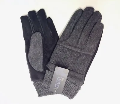 Ribbed Men's Wool Gloves W/ Leather Like Gray Size S/M/Large Thinsulate NEW Warm • $8.99