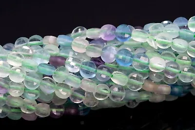 4MM Multicolor Fluorite Faceted Flat Round Button AAA Genuine Natural Loose Bead • $5.57