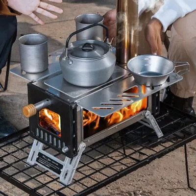 Portable Camping Tent Wood Burning Stove Ultralight WoodStove With Chimney Pipes • $511.87