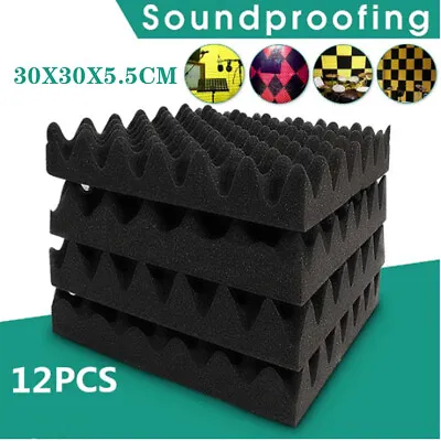 £14.95 • Buy 12PCS Acoustic Wall Panel Tiles Studio Sound Proofing Insulation Foam Black Pads