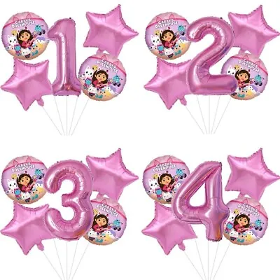 5pcs Gabby's Dollhouse Theme Age Number Birthday Balloon Set • £8.99