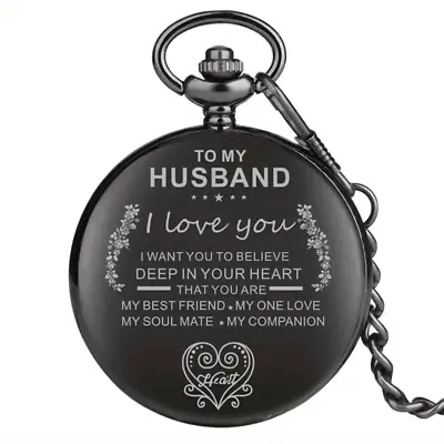 Quartz Pocket Watch TO MY Husband I LOVE YOU Chain Anniversary Holiday Gift New • $25.98