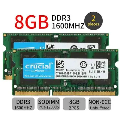 Crucial 16GB 2x8GB PC3-12800 DDR3 1600MHz RAM For MacBook Pro 13  Mid-2012 A1278 • $42.39
