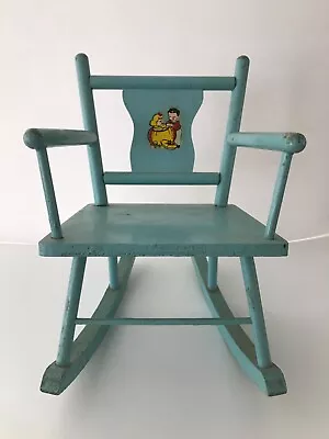 Adorable Vintage Blue Wooden Doll Rocker With Original Nursery Rhyme Decal • $14.99