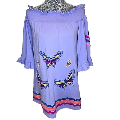 VaVa By Joy Han Off The Shoulder Purple Embroidered Dress Tunic Top XS • $21