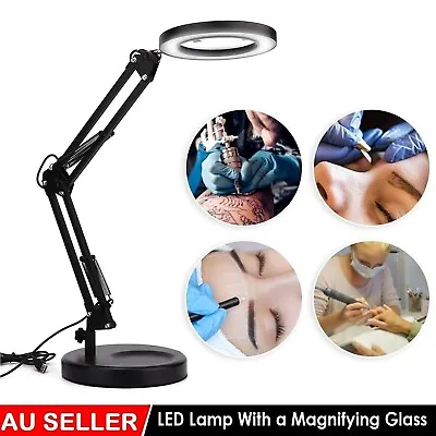 LED Light Magnifying Glass Desk Stand Foldable Lamp Magnifier Clamp Reading AUS • $32.99