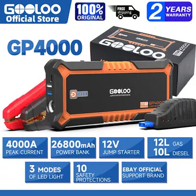 🔥GOOLOO 26800mAh 12V Car Jump Starter Pack 4000A Power Bank Battery Charger UK • £89.99