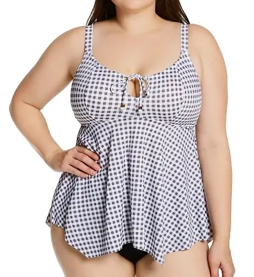 Elomi GREY MARL Checkmate Wireless Molded Tankini Swim Top US X-Large • $48.88