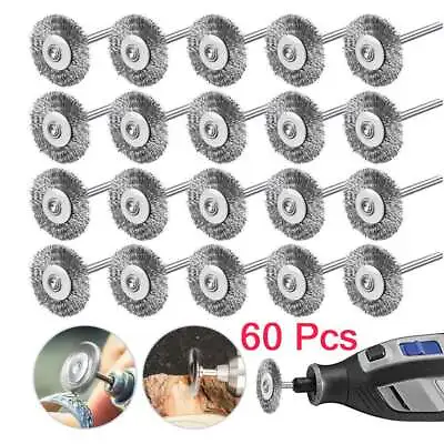 60Pc Rotary Steel Wire Brass Brush Drill Polishing Cup Wheel Set Tool For Dremel • $12.64