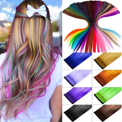 $1.99 • Buy Hot Sale Synthetic Color Hair Piece Extension Clip In Highlight Rainbow Streak