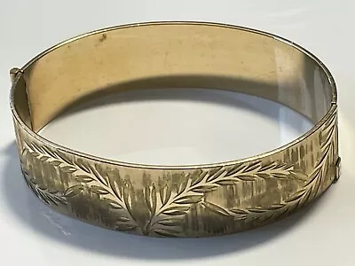 Vintage 'BLtd' Stamped 9ct MICRON Rolled Gold Leaf Engraved Bangle 21.9g Trophy • £39.99