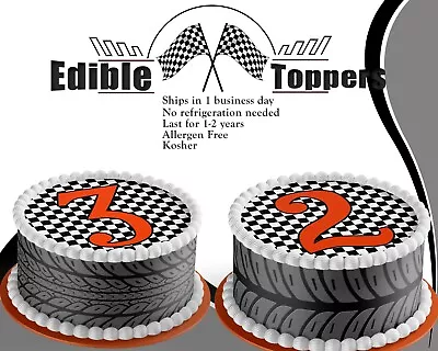 Edible Tire Track Strip Wraps For Birthday Cakes. Sugar Paper Checkered Flag Top • $7.99