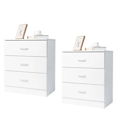 Set Of 2 Dresser 3-Tier Drawers Nightstand Organizer Storage Bedroom Cabinet • $108.99