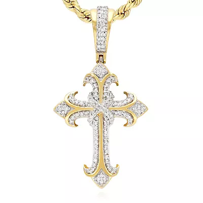 0.42CT TW. Natural Diamond Religious Cross Pendant 10K Yellow Gold 0.75  • $604.83