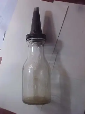 Vintage Glass Quart Oil Bottle W/Spout Spout: THE MASTER MFG CO LITCHFIELD ILL • $35