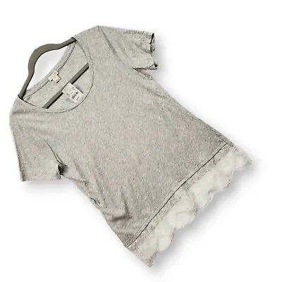 J.CREW Tunic T-Shirt Solid Gray Lace Crew Neck Short Sleeve Cotton Small Freya  • $12.97