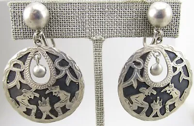 1950’s Sterling Silver Guatemala Dangling Hoop Earrings - Cowboy Vaquero • $25