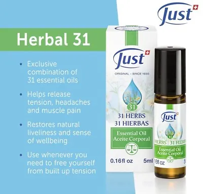 $24.99 • Buy SWISS🇨🇭JUST Essential Oil 31 Herbs 🌿 Oleo 31 Hierbas Roll On 5ml Essential3