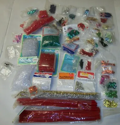 Vintage Craft Lot Beads Sequins Chenille Pipecleaner Stems EUC In Packages • $24.99