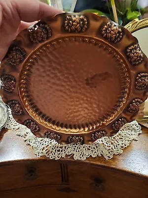 Vtg Gregorian Hammered Hanging Plate Tray Solid Copper 9.25   Floral USA • $10