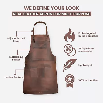 Genuine Leather Apron For Men Gift Chef Cooking BBQ Woodworking With Pocket • $180.99